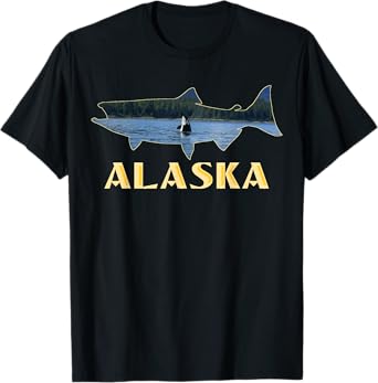 Alaska King Salmon Fishing Vacation Fisherman Orca Whale T-Shirt