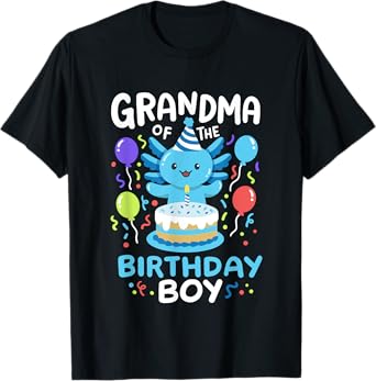 Grandma Of The Birthday Boy Axolotl Bday Family Matching T-Shirt