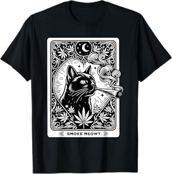 Smoke Meowt Stoner Weed Tarot Card Witchy Black Cat Cannabis T-Shirt