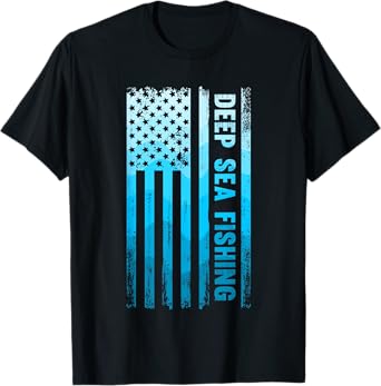 Deep Sea Fishing USA Flag Deep Sea Fishing Rod Man Saltwater T-Shirt