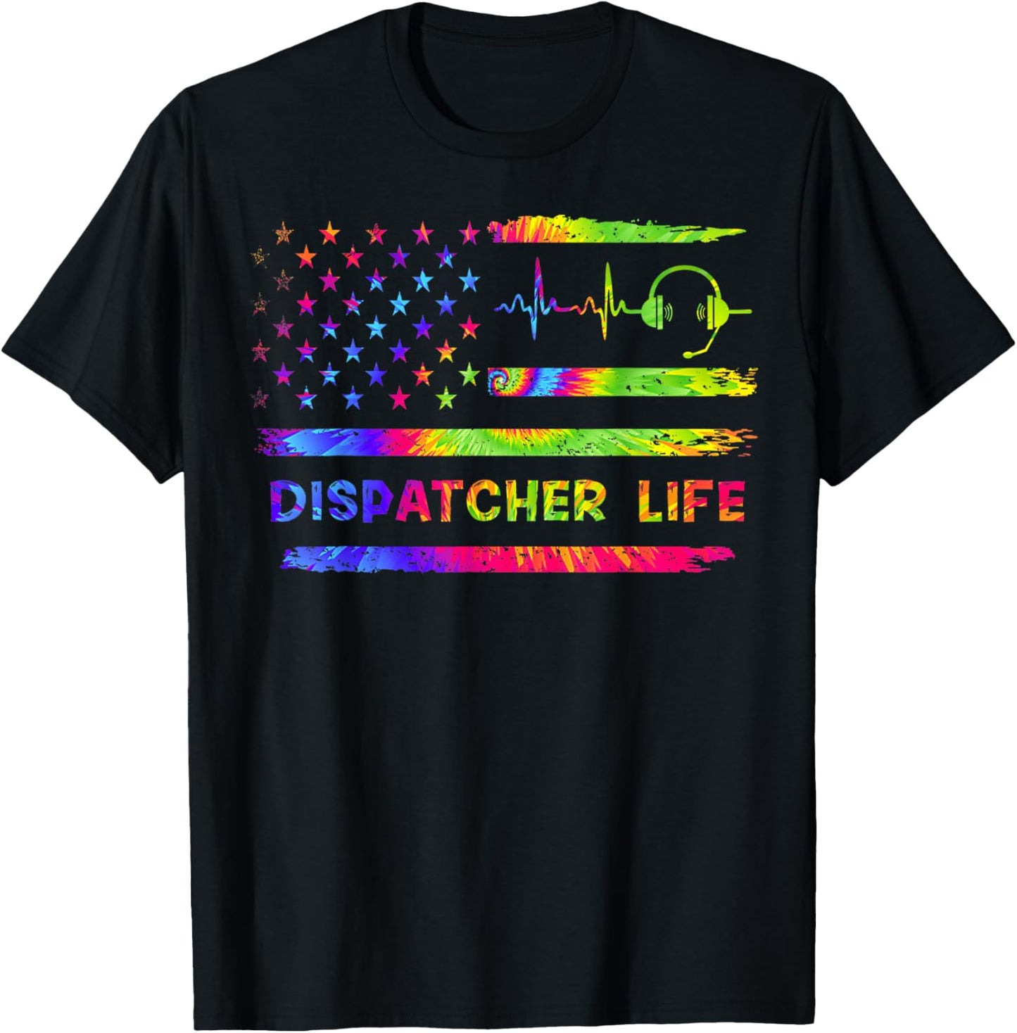 American Usa Flag 911 Dispatcher Vintage Tie Dye Rainbow T-shirt