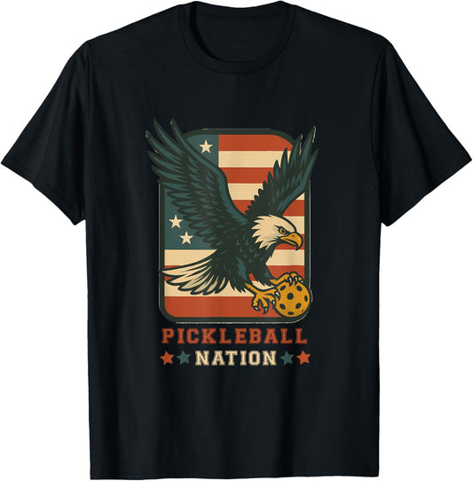 American Pickleball Nation Tee Cool White Red Blue Design T-shirt