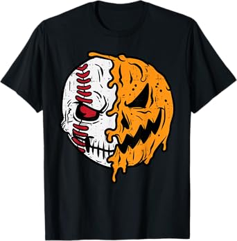 Halloween Baseball Pumpkin Jackolantern Costume Men Boys Kid T-Shirt