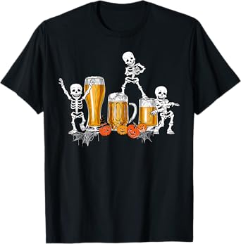 Happy Halloween Funny Skeleton Drinking Beer T-Shirt