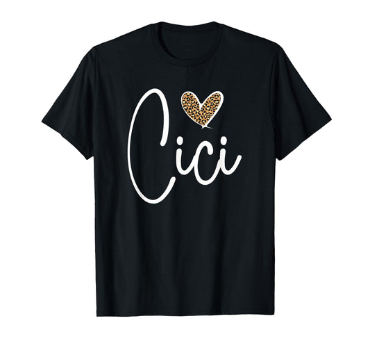 Mother's Day Cici Grandma Leopard Print Crew Neck Short Sleeve Straight Fit T-Shirt - Black - Women's - Small