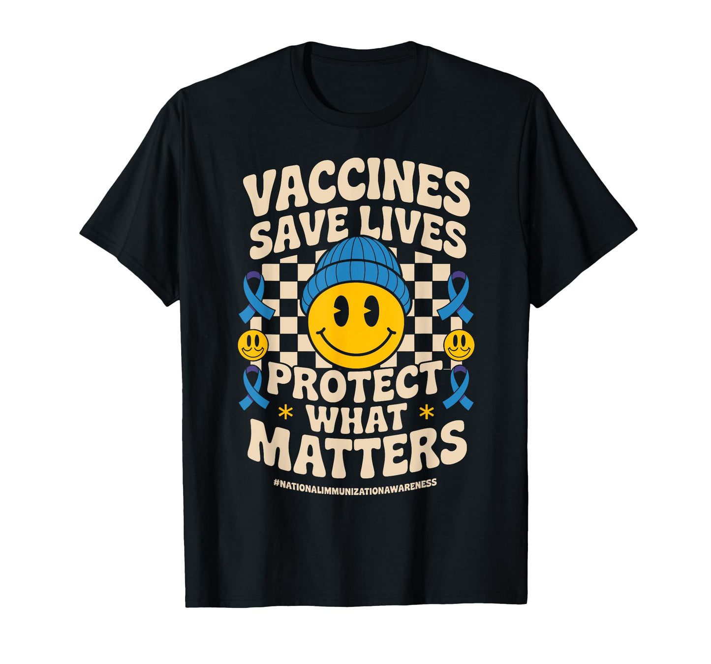 Vaccines Save Lives Groovy Ribbon Immunization Awareness T-Shirt