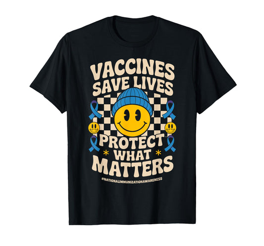 Vaccines Save Lives Groovy Ribbon Immunization Awareness T-Shirt