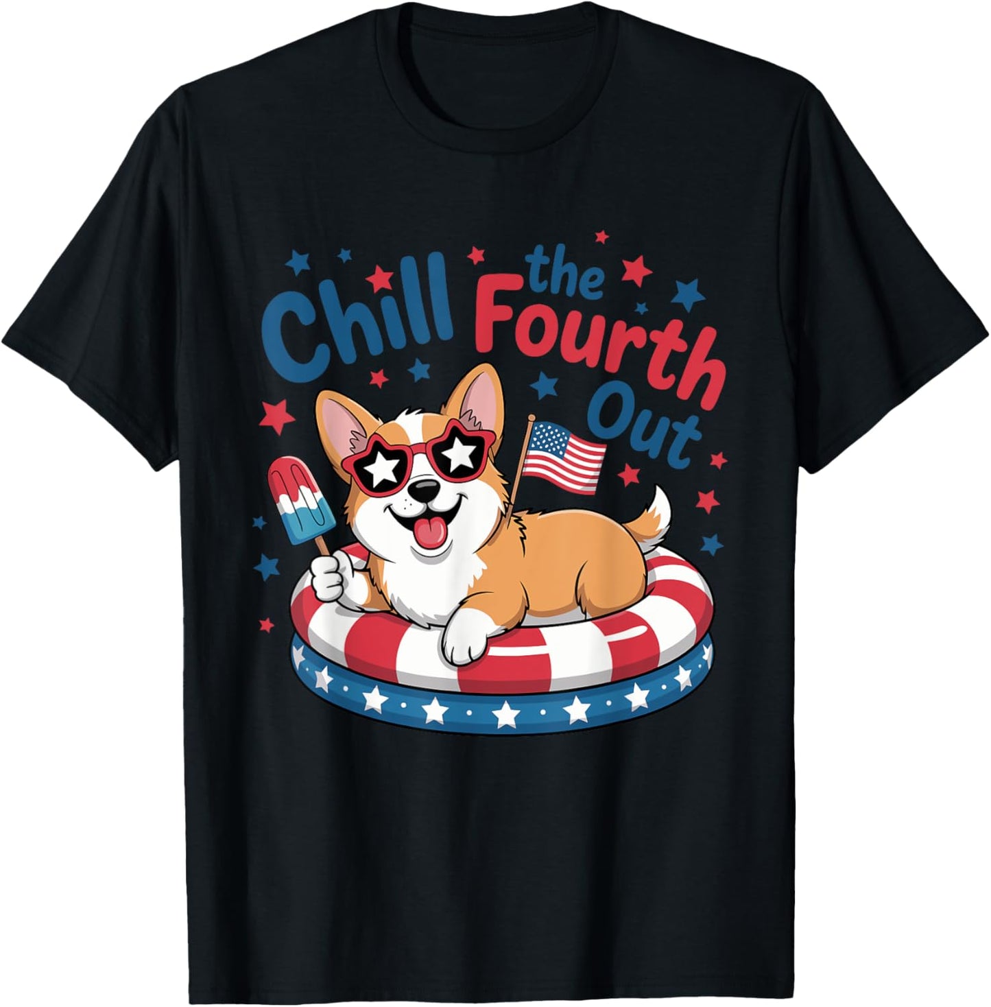 Funny Chill the Fourth Out Cute Corgi Patriotic 4th Of July T-Shirt