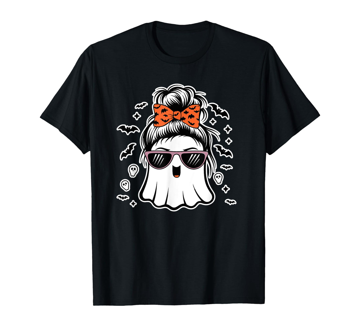 Cute Ghost Messy Bun Mom Halloween Messy Hair Bun Moms Life T-Shirt