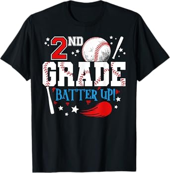 2nd Grade Batter Up Back To School Baseball Player Boys T-Shirt