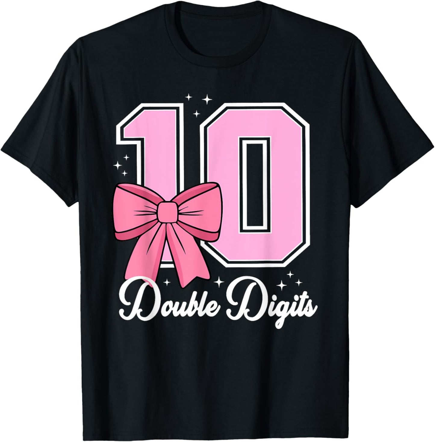 Coquette Bow Pink 10 Double Digits Birthday Girl 10-Year-Old T-Shirt