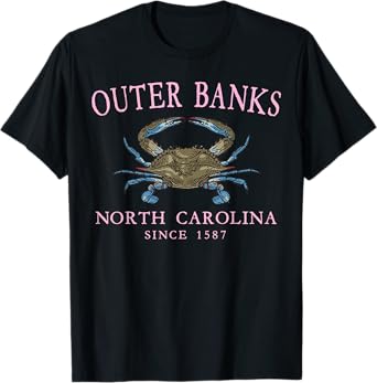 Outer Banks North Carolina Blue Crab Since 1587 Arched Pink T-Shirt