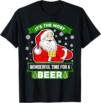 It's The Most Wonderful Time For A Beer SANTA Christmas T-Shirt