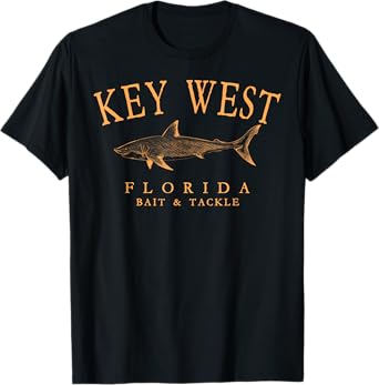 Key West Florida Shark Retro Arched Orange Letters T-Shirt