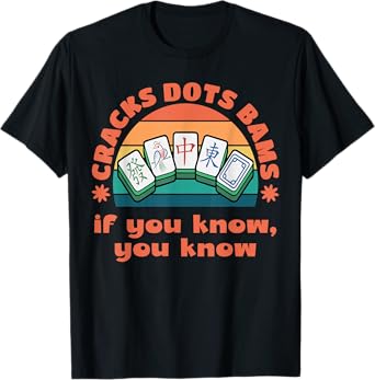 Cracks Dots Bams Snacks, Tile Game Retro Sunset Mahjong T-Shirt