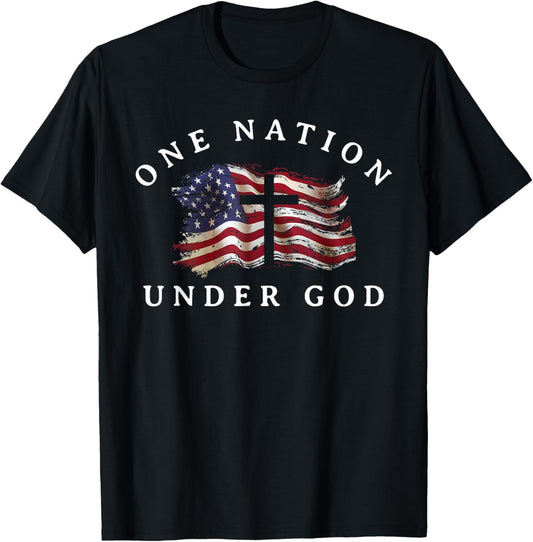 One Nation Under God Flag 4th Of July Patriotic Christian T-shirt