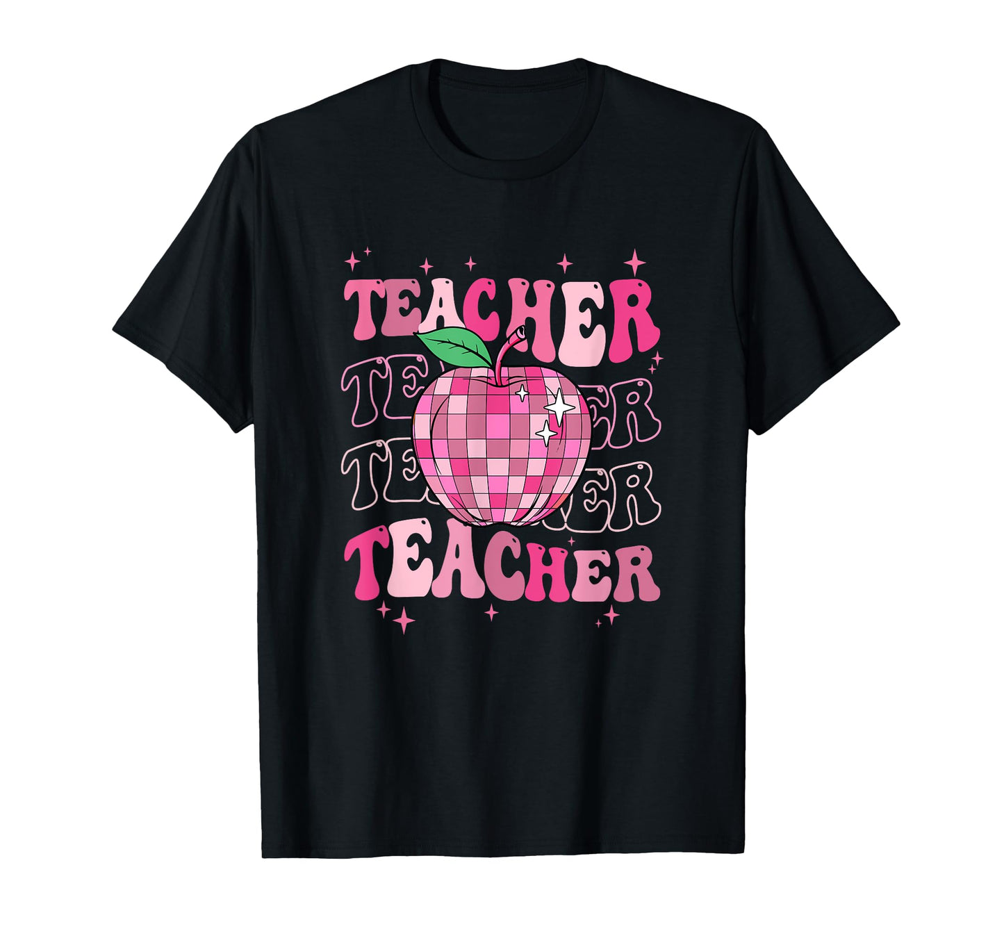 Retro Pink Disco Ball Apple Teacher Colorful Back To School T-Shirt