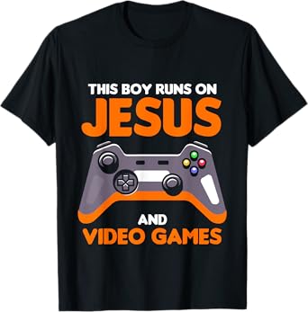 This Boy Runs On Jesus And Video Games Christian T-Shirt