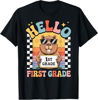 Back To School Hello 1st Grade Capybara First Grade T-Shirt