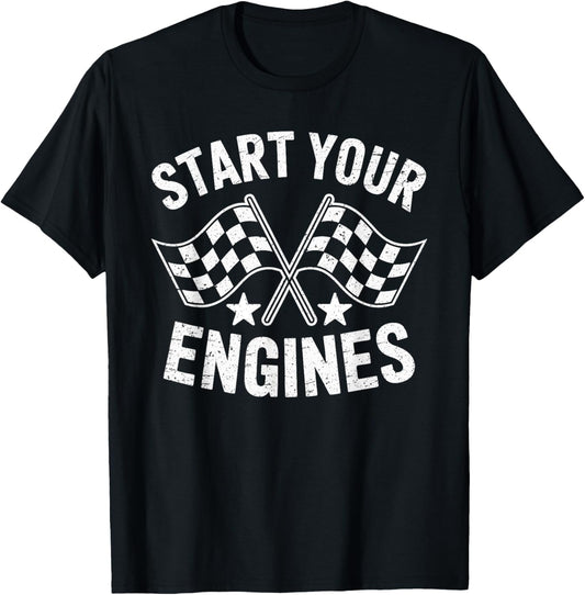Vintage Start Your Engines Checkered Flag Race T-Shirt