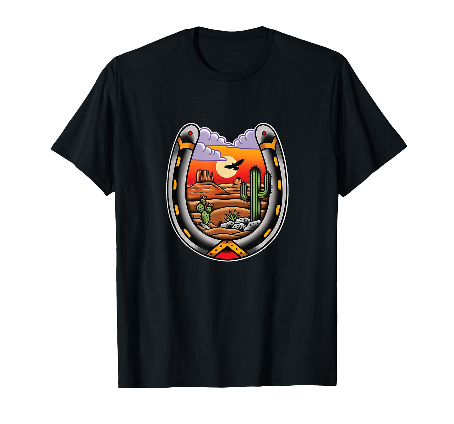 Desert Landscape Horseshoe Traditional Tattoo Art T-Shirt