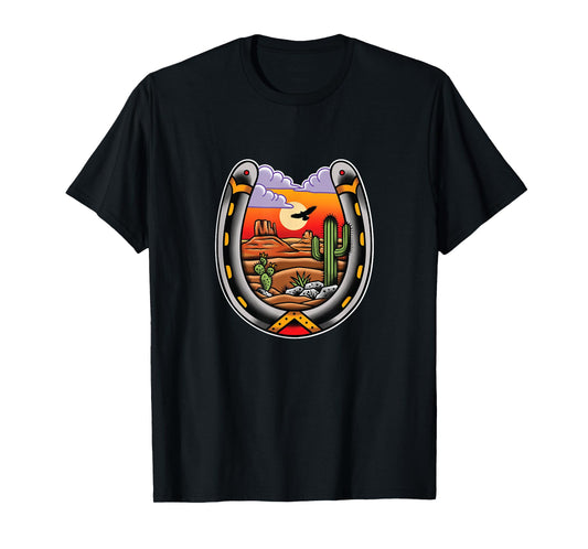 Desert Landscape Horseshoe Traditional Tattoo Art T-Shirt
