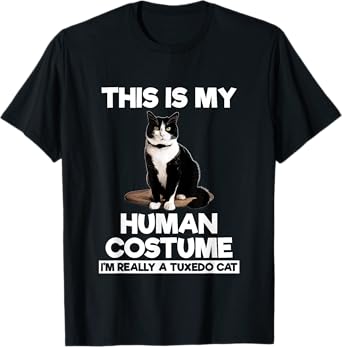 Funny Tuxedo Cat Shirt Halloween This Is My Human Costume T-Shirt
