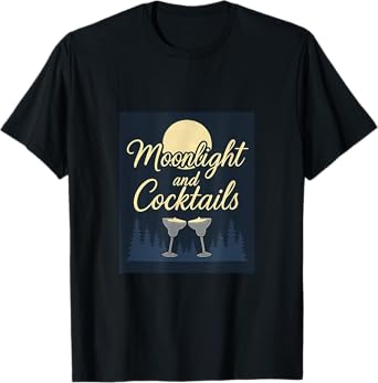 Moonlight and Cocktails Forest Bar Humor Design T-Shirt