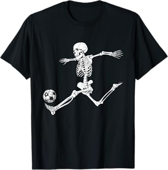 Soccer Skeleton Halloween Player Catcher Mens Boys Kids T-Shirt