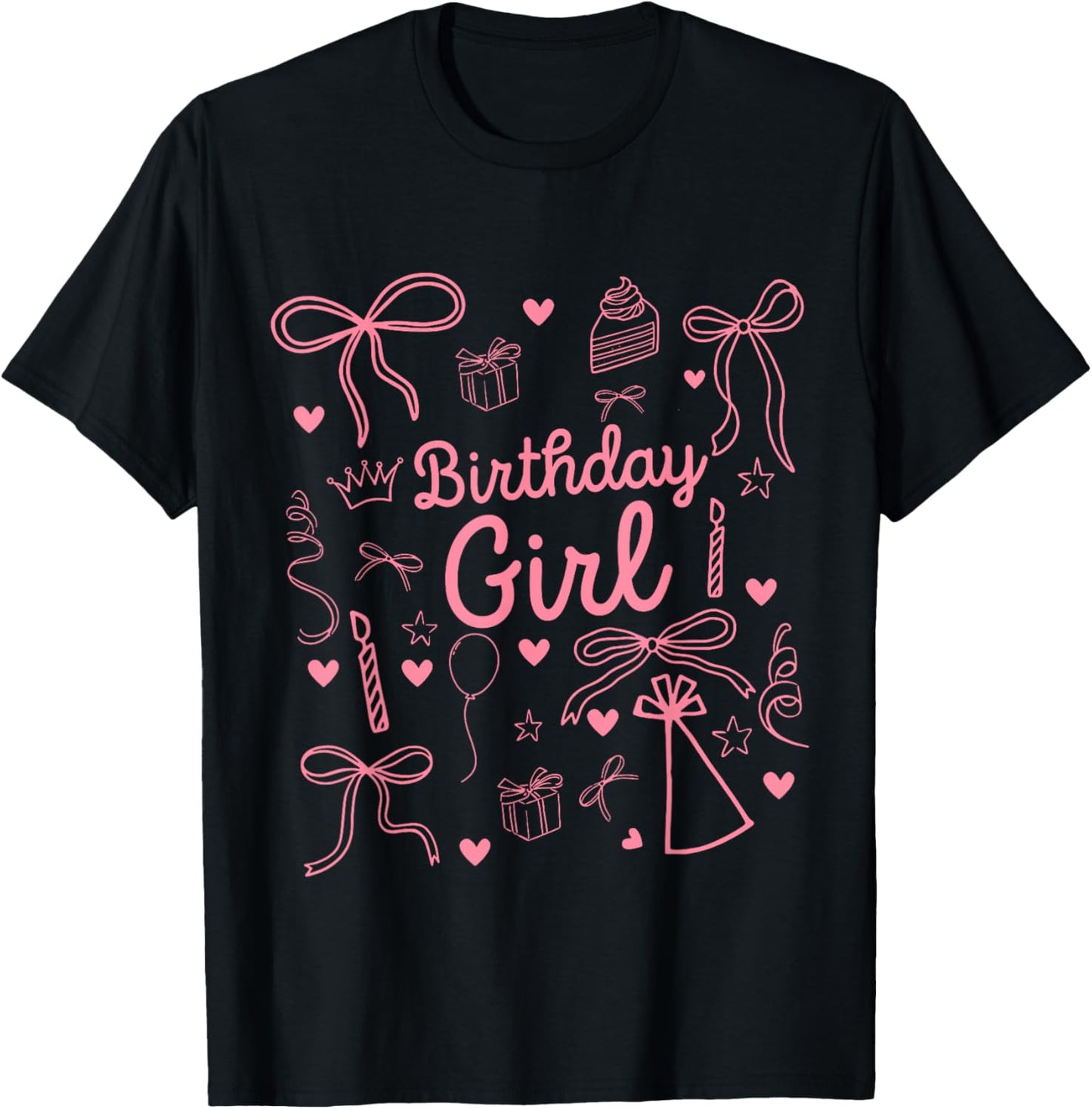 Birthday Girl Pink Coquette Aesthetic Bow Women Girls Kids T-Shirt