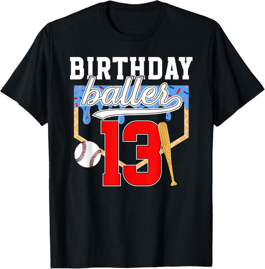 13th Baseball Birthday 13 Year Old Baseball Player Drip T-Shirt
