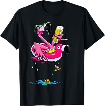 Funny Flamingo Drinking Beer Hawaiian Summer Tropical T-Shirt for Men Women