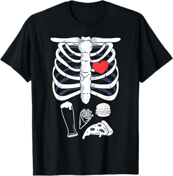 Skeleton Halloween Beer Pizza French Fries Burger Costume T-Shirt