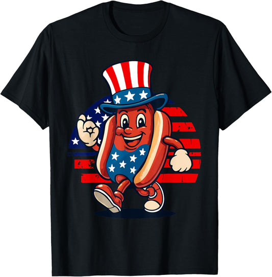 Vintage Hotdog Funny Fourth Of July Patriotic Usa Flag Men T-shirt
