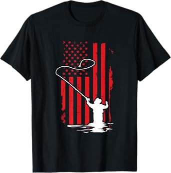 Retro American Flag Fly Fishing Gift Trout Fishing Gift Men T-Shirt