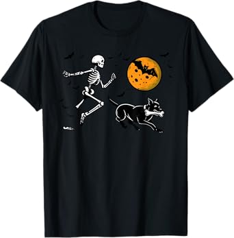 Halloween Skeleton Chasing Dog Femur Costume Men Women Kids T-Shirt
