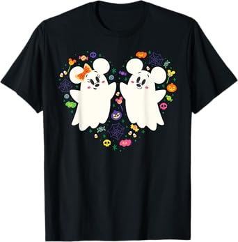 Disney Mickey and Minnie Cute Little Ghosts Halloween Heart T-Shirt