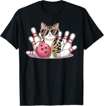 Funny Cat Playing Bowling Cool Cat with Sunglasses Men Women Kids T-Shirt