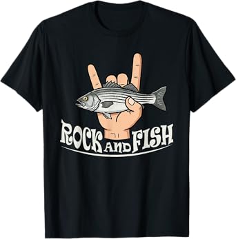Rock And Fish Funny Rock and Roll Hand Sign Fishing Lover T-Shirt