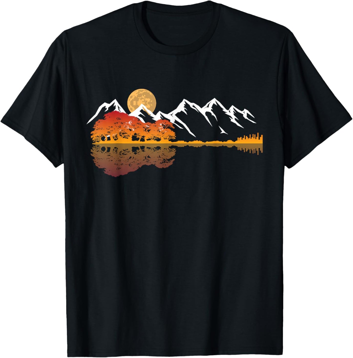 Funny Guitar Lake Mountain Reflection Shadow Lover Guitar T-Shirt