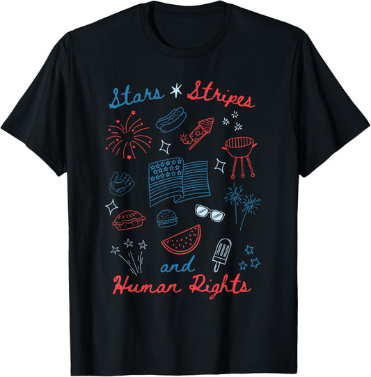 4th Of July Doodle Stars Stripes & Human Rights Memorial Day T-shirt