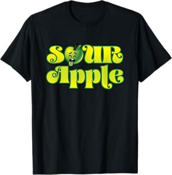 Sour Apple Cartoon Face Funny Retro Design T-Shirt