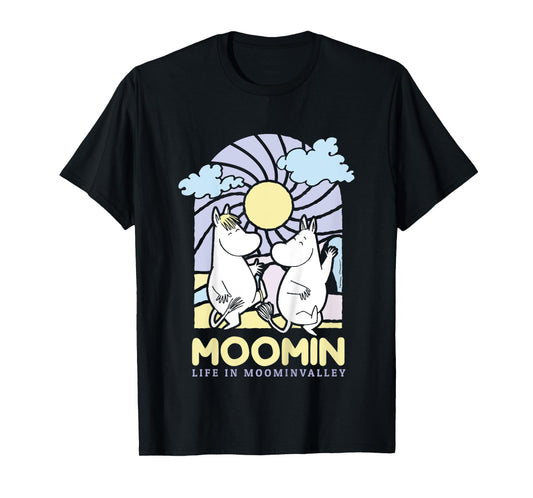 Kids Moomin Life In Moominvalley Stained Glass Style Dark Kids T-Shirt