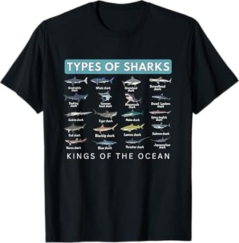 Types of Sharks 2025 Ocean Wildlife Week Educational Shark T-Shirt