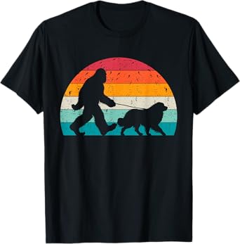 Bigfoot Walking a Dog Funny Great Pyrenees Lovers Dog Dad Men Women Kids T-Shirt