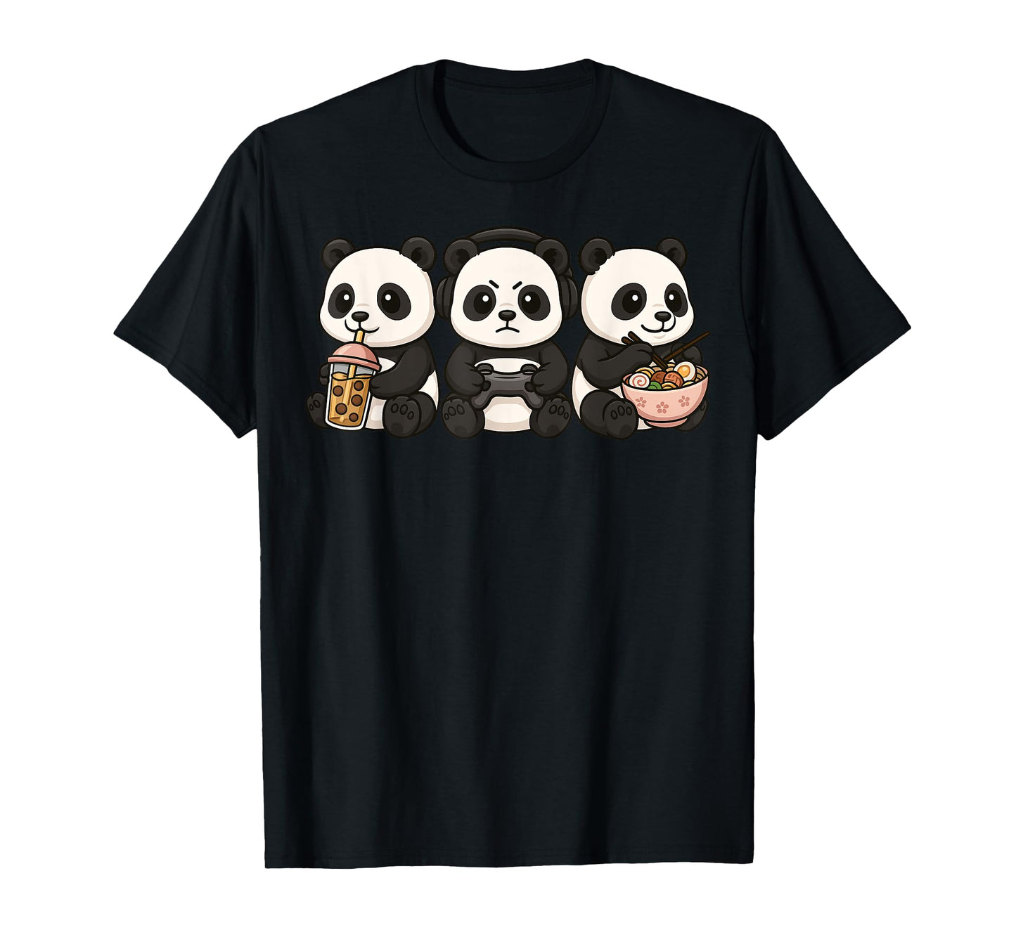 Panda Kawaii Gamer Gaming Boba Tea Ramen Boys Girls Kids T-Shirt