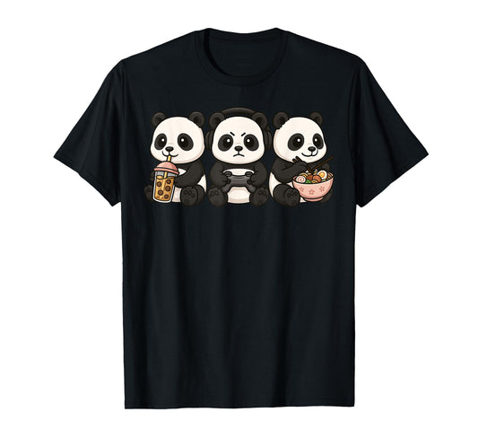 Panda Kawaii Gamer Gaming Boba Tea Ramen Boys Girls Kids T-Shirt