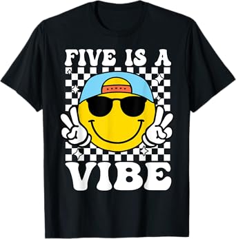 Five Is A Vibe 5th Birthday Groovy Boys Girls 5 Years Old T-Shirt
