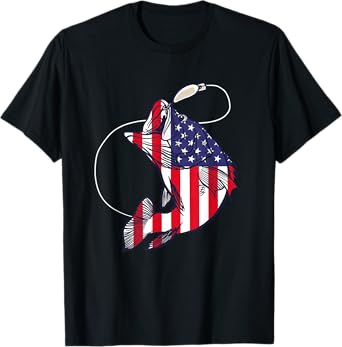 Bass Fishing Fish American Flag Patriotic Fourth Of July T-Shirt