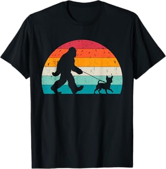 Bigfoot Walking a Dog Funny Chihuahua Lovers Dog Dad Men Women Kids T-Shirt